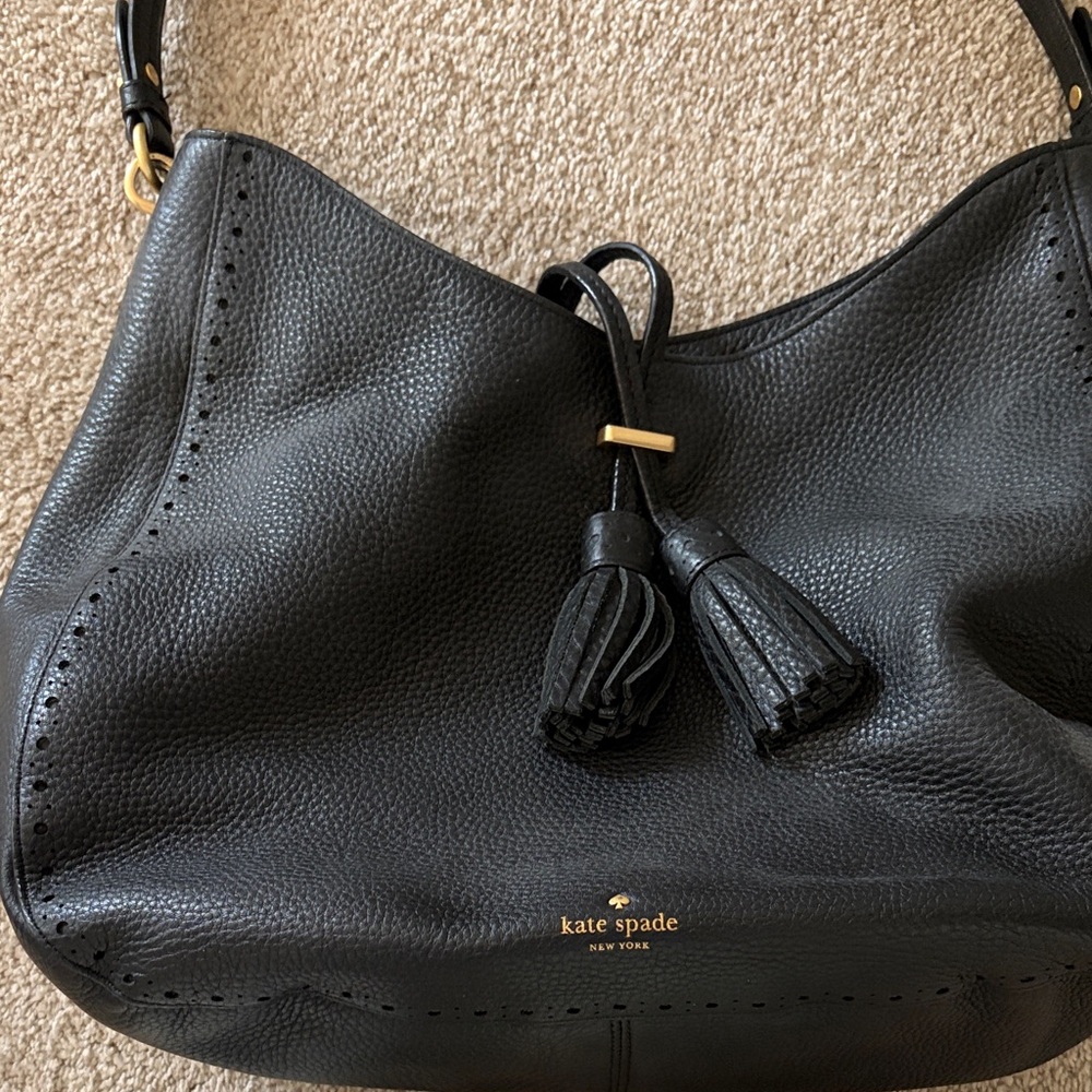 Kate Spade Black Leather Hobo Bag with Tassels